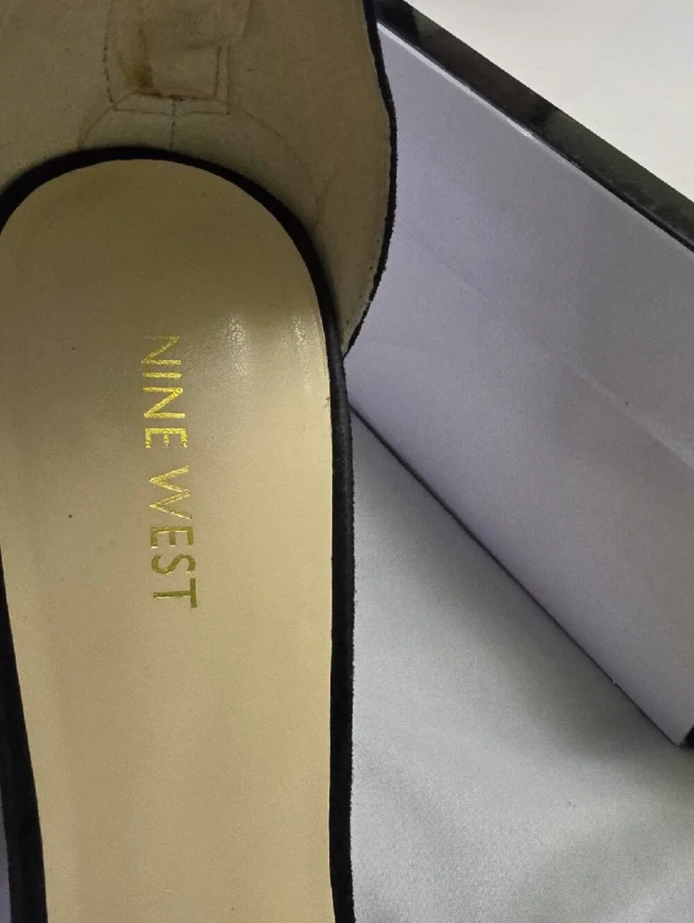 Nine West Black Suede Pointed Ankle-Strap Stiletto Heels with Tassel Detail